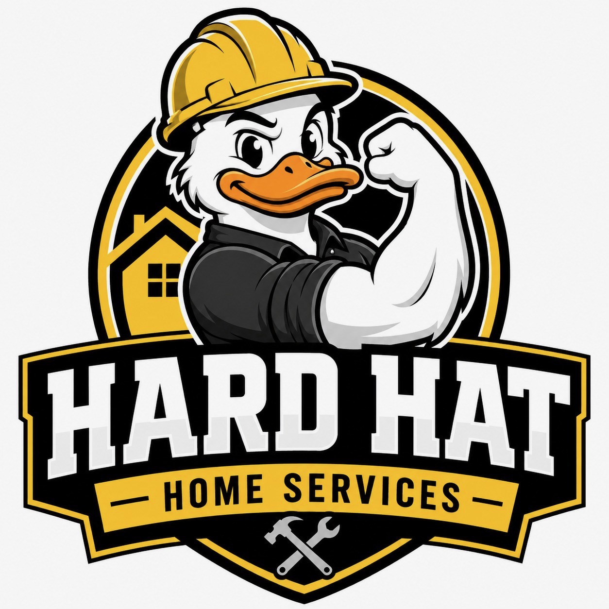 Hard Hat Home Services - Professional home improvement logo featuring a duck in construction hard hat